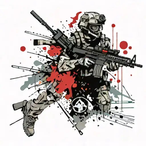 Hospital Corpsman Battle Field Scene Holding An M4 Rifle With Casualty
