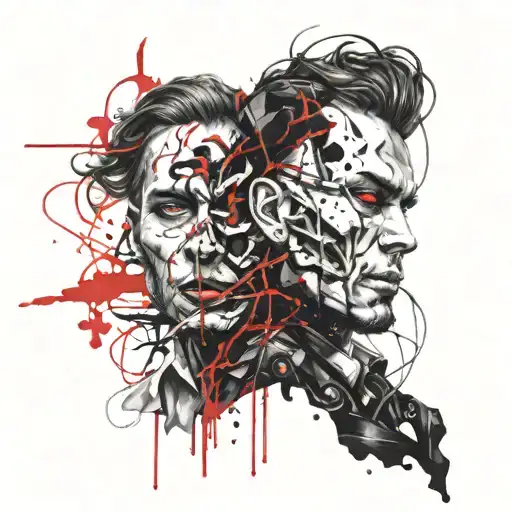 Jekyll And Hyde Split Two Masks Emerging