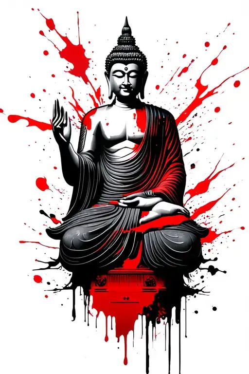 Mech Buddha In Front Of Shinto Shrine