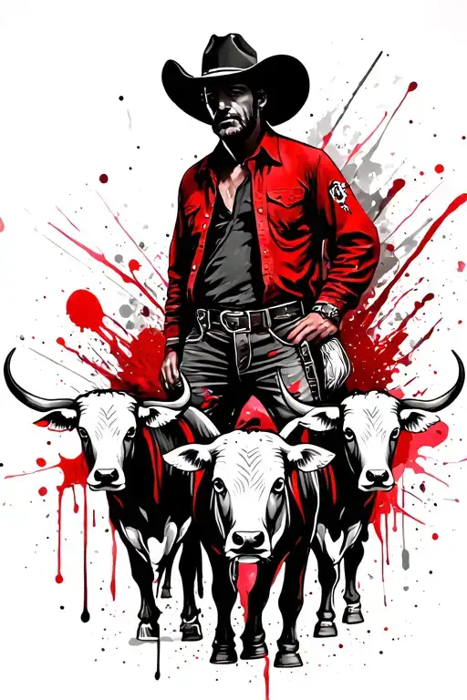 Cowboy With 3 Yearling Bulls