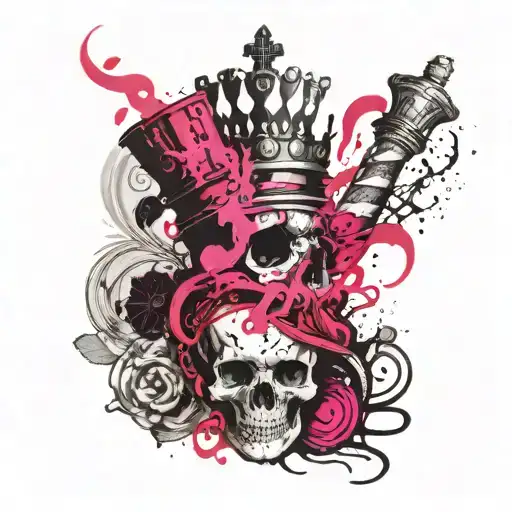 Queen Chess Piece With Skull And Pink Smoke
