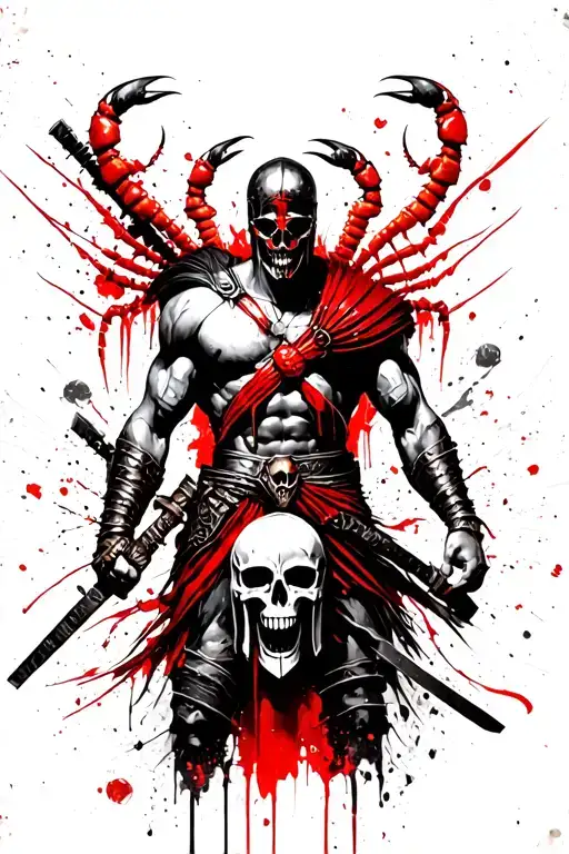 Spartan Worrior Ready For Battle Surrounded By Skulls And Scorpions