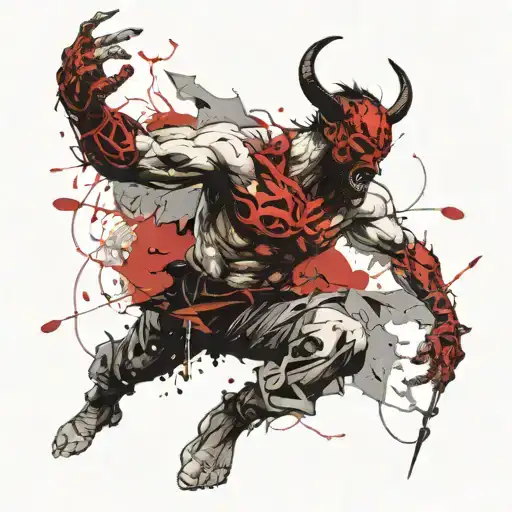 Biblical Man Fighting Demon