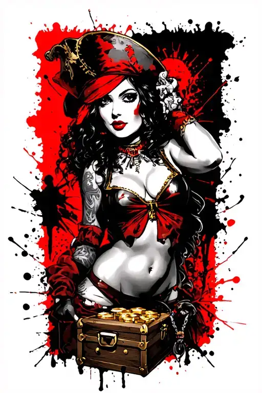 Sexy Pirate Pin Up Girl With Treasure Chest