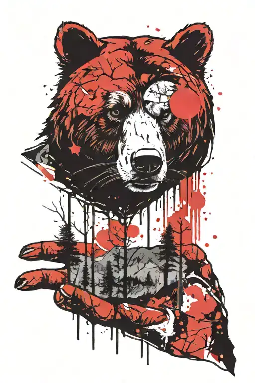 Wild Bear And Trees And Moon Full Hand