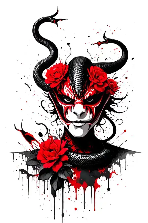 Oni Flores And Snake Mask