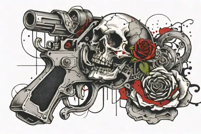 Skull Rose Gun Gothic Inspired