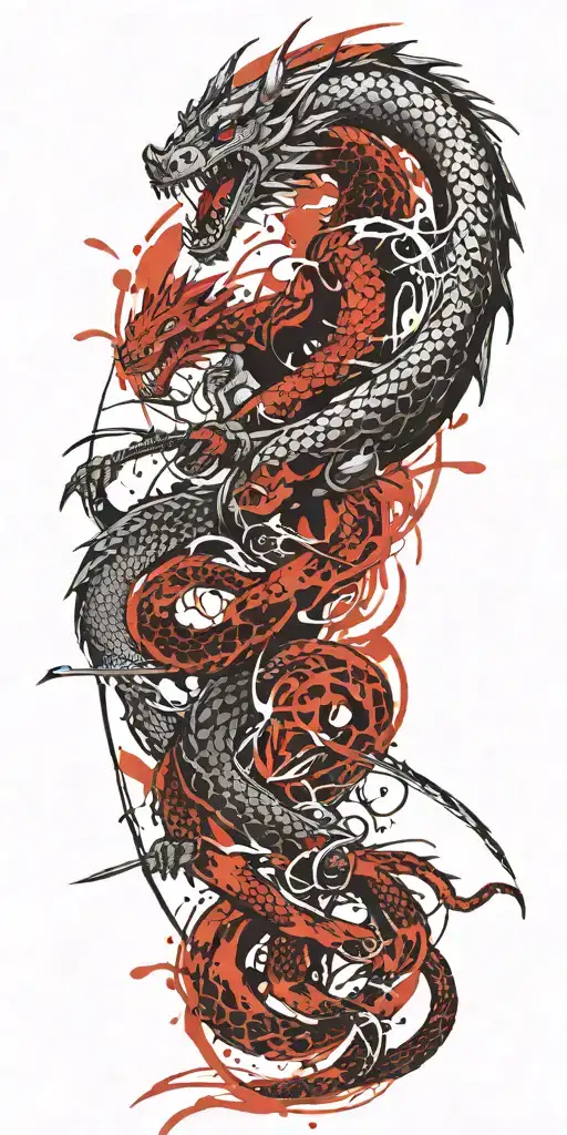 Samuari Fighting A Dragon