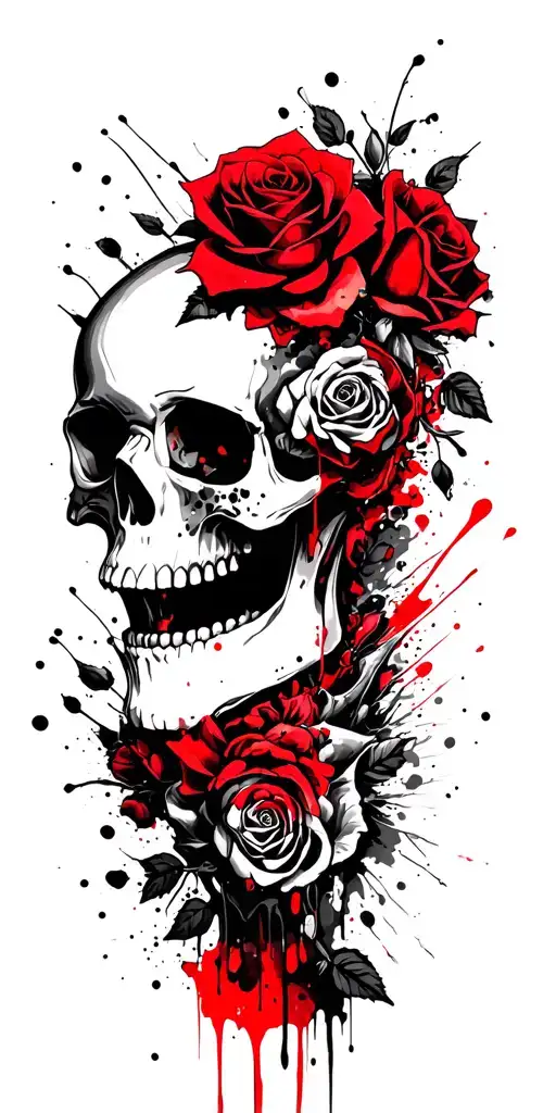 Skull And Roses Entwined