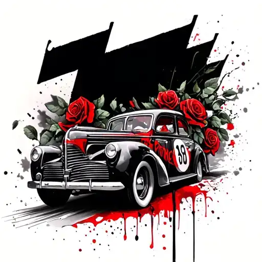 Roses And A Oldtimer Car Speeding With Numberblades Ka-090589