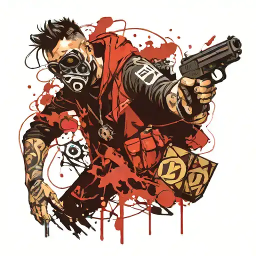 Masked Man With Gun And Money Bag