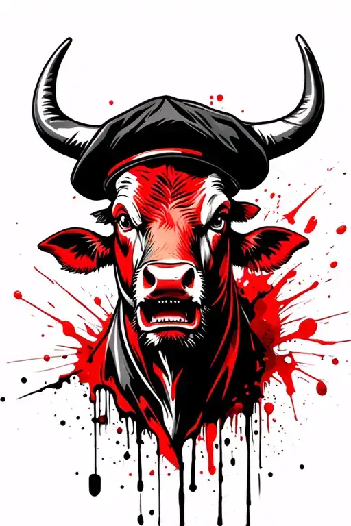 Bull Head Wearing A Beret Looking Angry