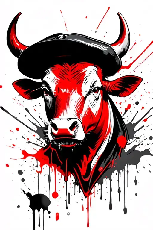 Bull Head Wearing A Mens Vintage Beret Cap Looking Mad