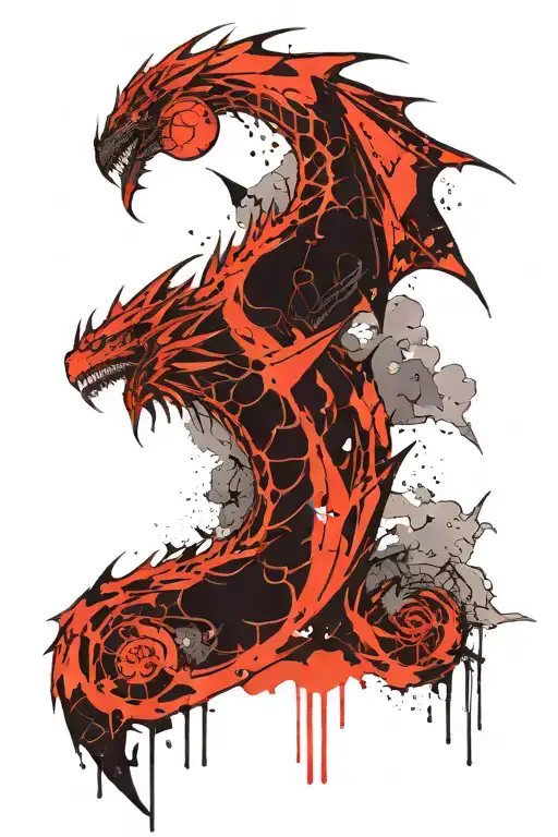 Dragon Wings With A Moon Phase And Clouds Floating