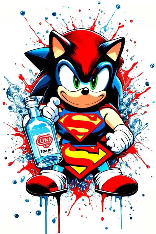 Sonic The Hedgehog With A Superman Logo Holding A Gin And Tonic