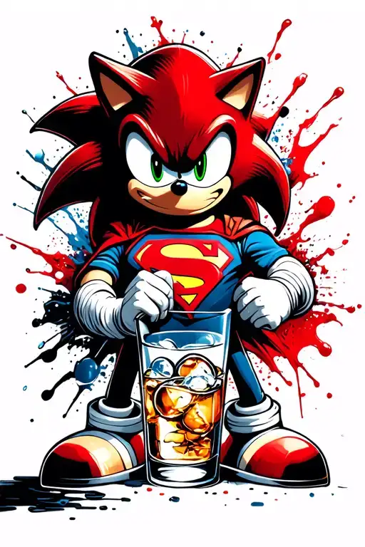 Sonic The Hedgehog With A Superman Shirt Holding A Gin And Tonic In A Rocks Glass