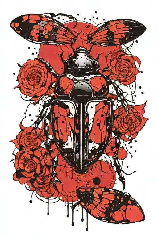 Beetle Spreading Its Wings With Moon Phases Surrounding It