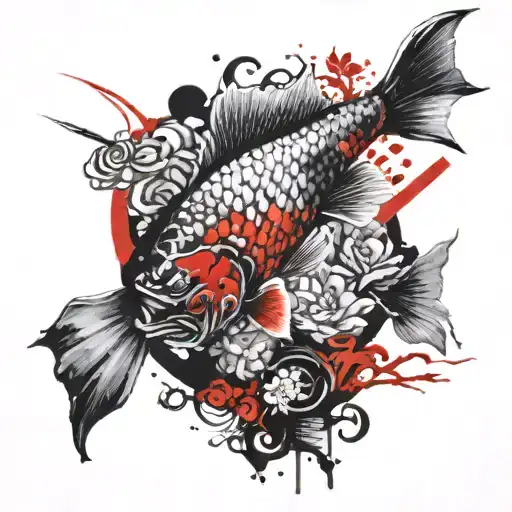 Carp Koi And Samurai On The Background