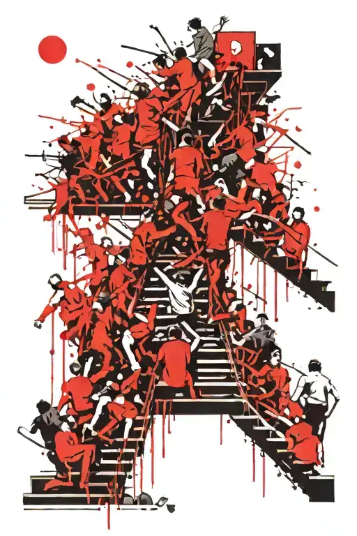 Crowd Climbing Stairs