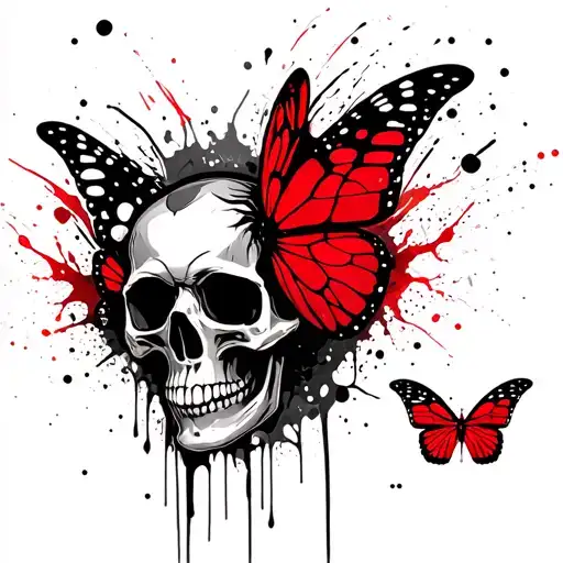 Skull With Butterfly Wings Surrounded