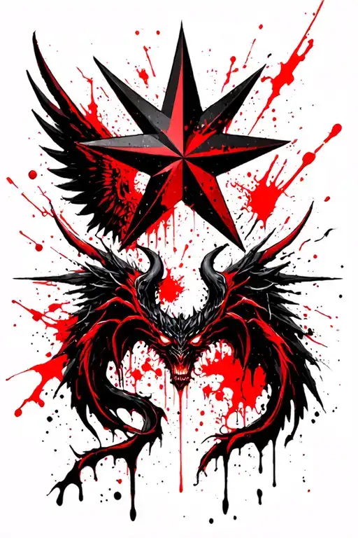 Star With A Angle Wing On The Right And A Demon Wing On The Left