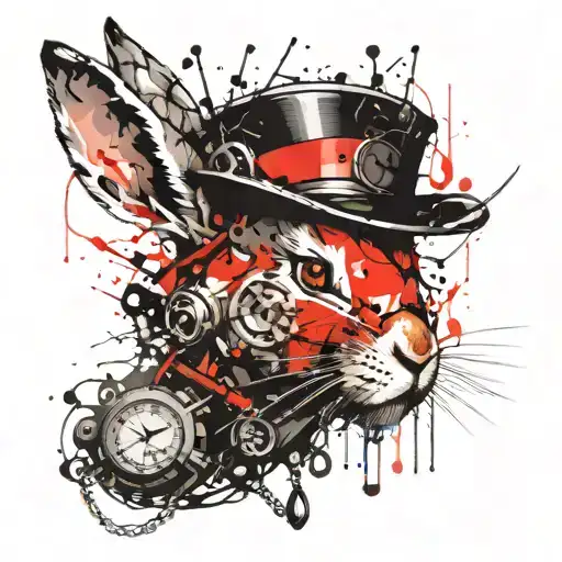 A Rabbit In A Hat Holds A Watch On A Chain