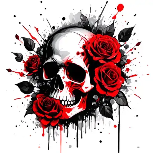 Skull And Roses Blooming