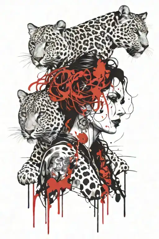 A Gothic Woman With 2 Falling Locks And A Wild Leopard