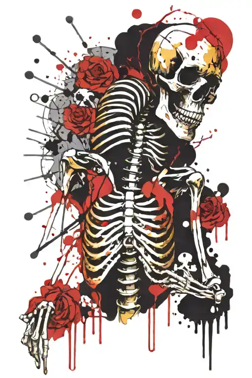 Depressed Skeleton With A Broken Golden Heart In Its Chest