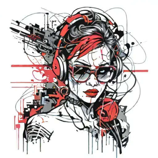 Cyberpunk Woman Tattoos Headphones Rave Music Cables Sexy Sunglasses