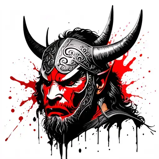 Viking Wearing An Oni Mask