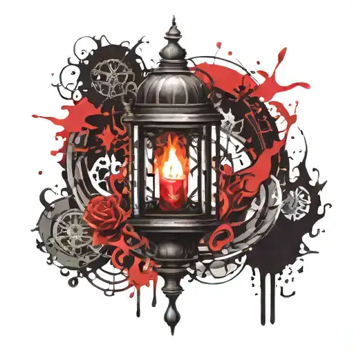 Gothic Lantern With Burning Candle Burning