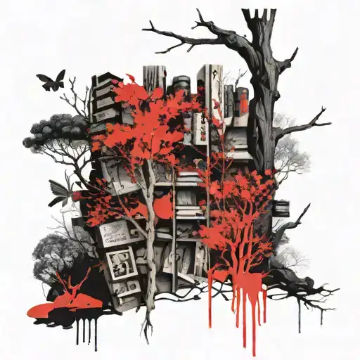 A Mystical Forest With Hidden Books Scattered Throughout The Trees