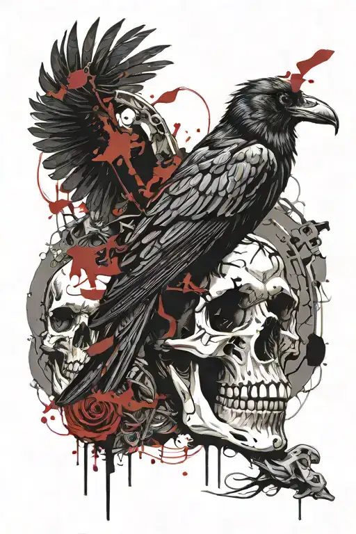 Raven Sitting On The Skull Tempus Fugit Memento Mori