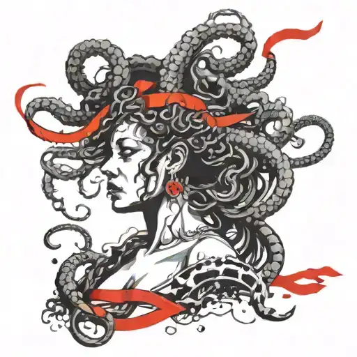 Medusa Gorgon With A Red Ribbon
