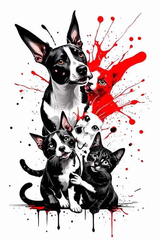 3 Dogs And 3 Cat Playing