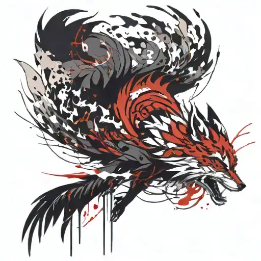 9 Tailed Fox With Red Accents