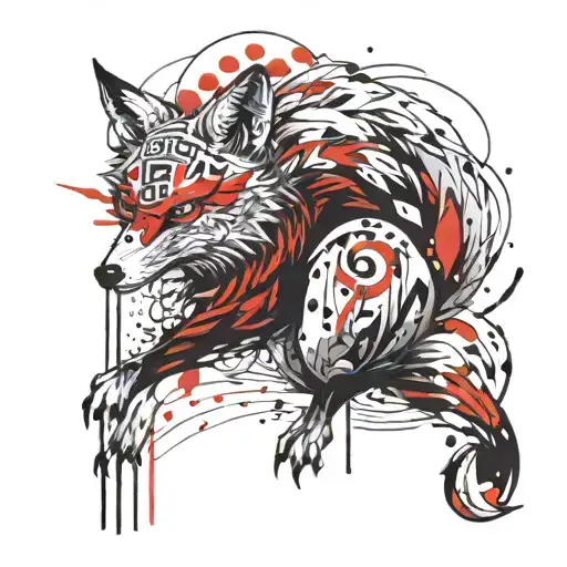 9 Tailed Fox With Red Accents With A Sleek Elegant Face
