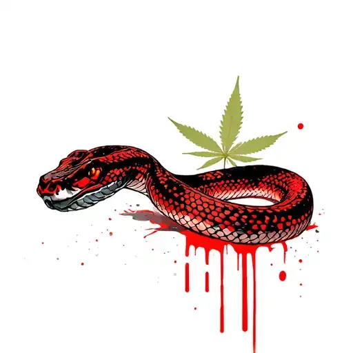 Snake Writhing And Marijuana Leaves