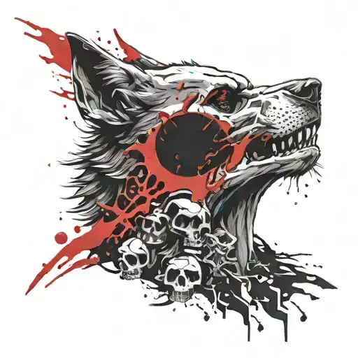 Skull And Wolf Howling At The Moon