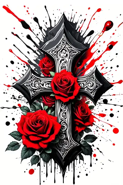 Cross Intertwined Roses Surrounded