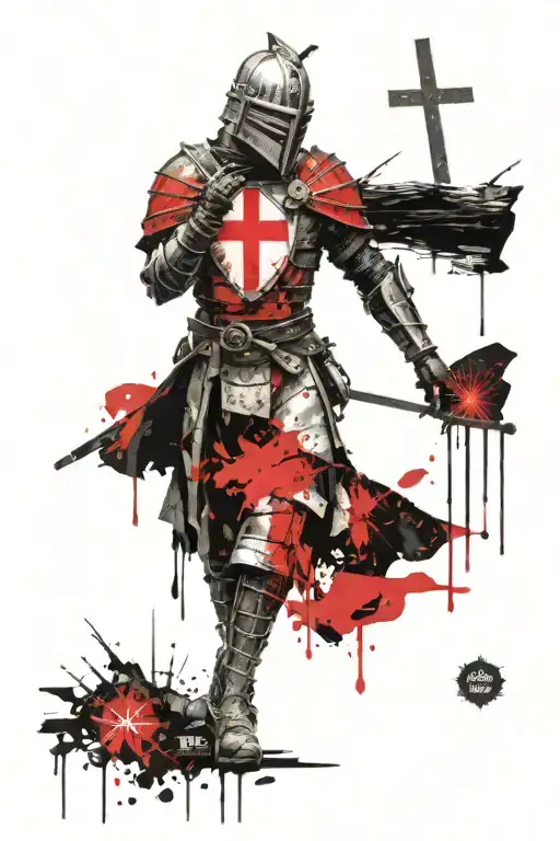 Crusader Knight Praying With Words Deo Volente