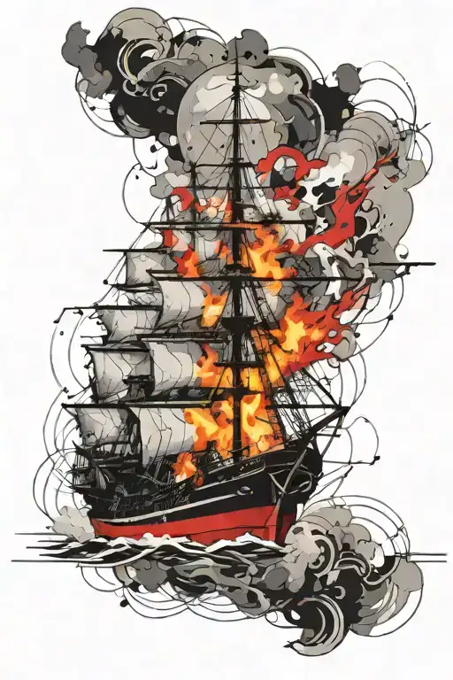 Brig Ship On Fire