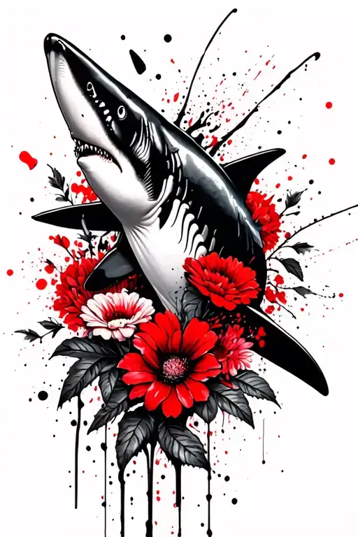 Hammerhead Shark And Flowers Intertwined