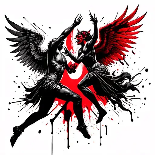 Angel And Demon Fighting With Angel Slightly Winning