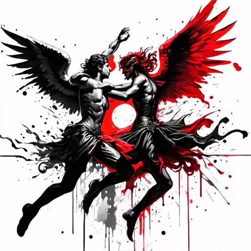 Angel And Demon Fighting With The Angel Slightly Winning