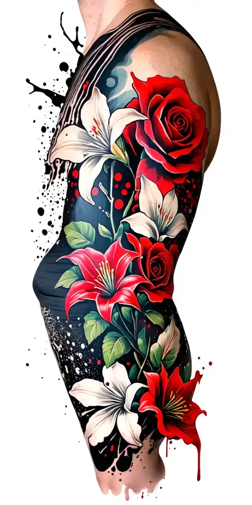 Manly Arm Sleeve With Lilys Magnolias And Roses