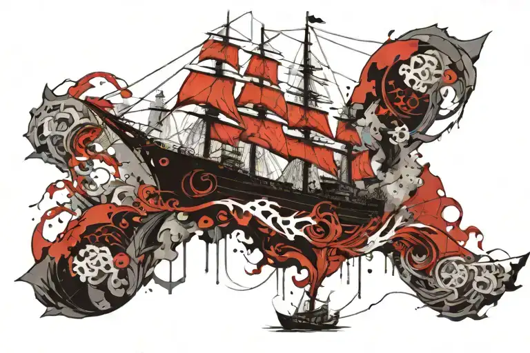 A Large Sailing Ship In The Middle Of The Sea