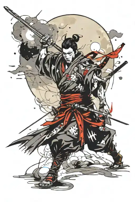 Samurai Against The Backdrop Of A Full Moon
