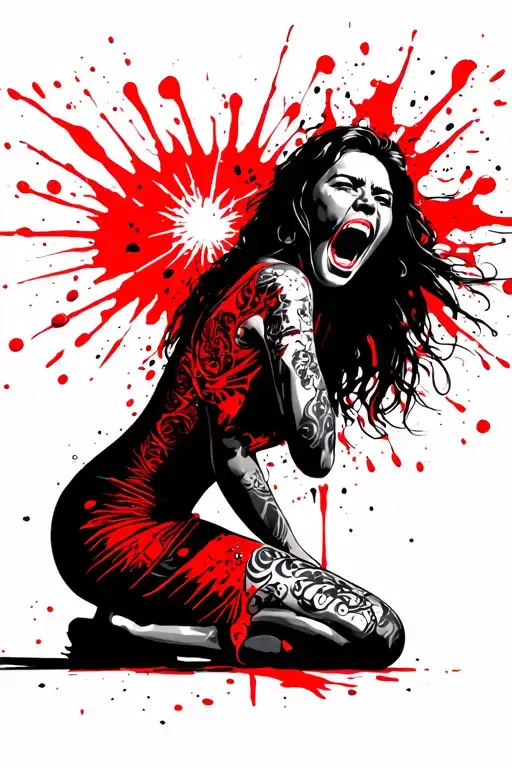 Silhouette Of A Crying Lady On Her Knees Screaming Blasting Aura From Her Eyes And Mouth